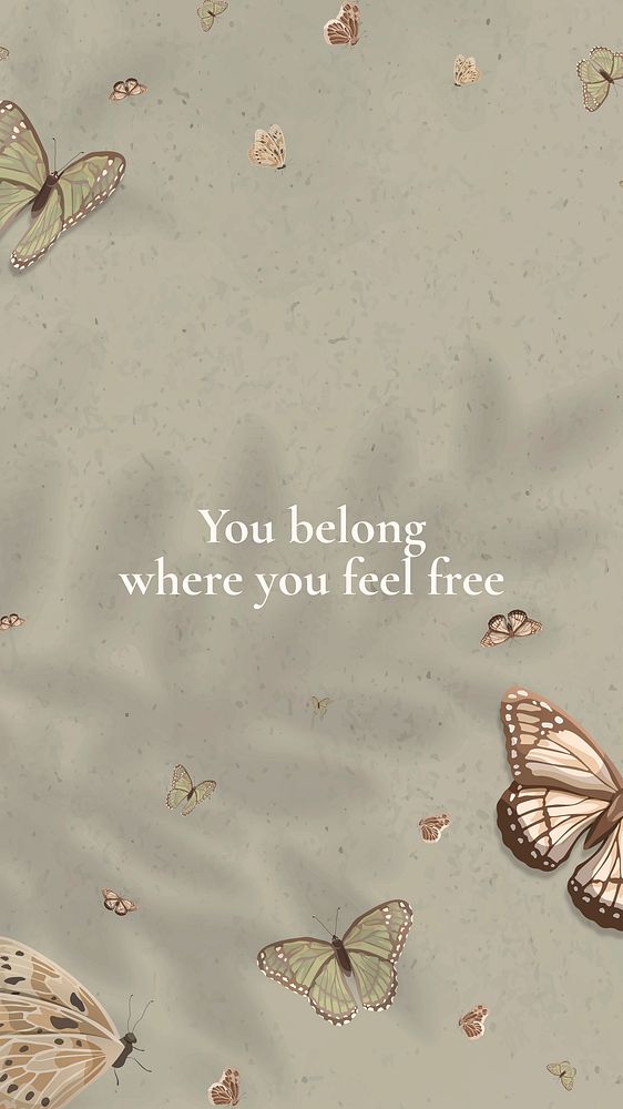 Freedom quote Instagram story template, beige butterfly background vector