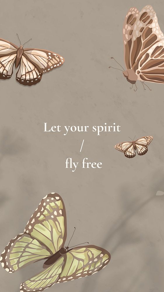 Freedom quote Instagram story template, beige butterfly background vector