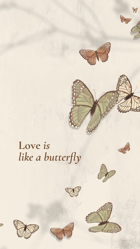 Love quote mobile wallpaper template, beige butterfly background vector