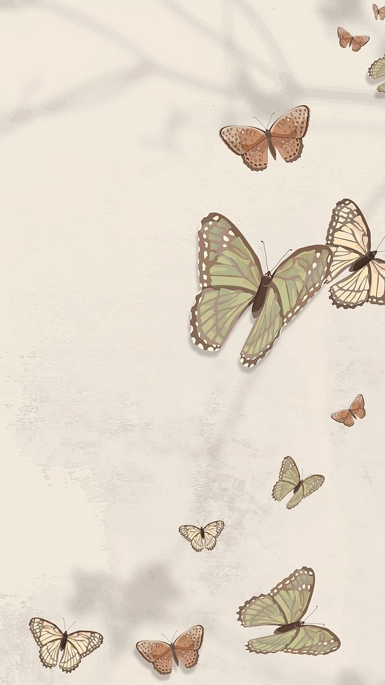 Aesthetic iPhone wallpaper butterfly pattern on beige background