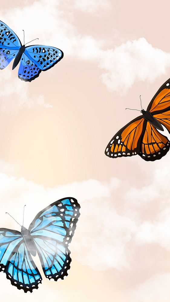 Cute butterfly mobile wallpaper, aesthetic background