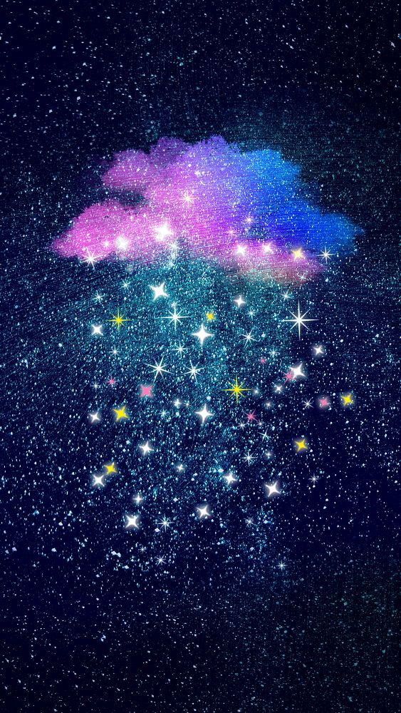 Sparkling stars mobile wallpaper, holographic cloud design