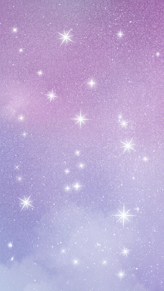 Aesthetic sky iPhone wallpaper, sparkling stars in purple background