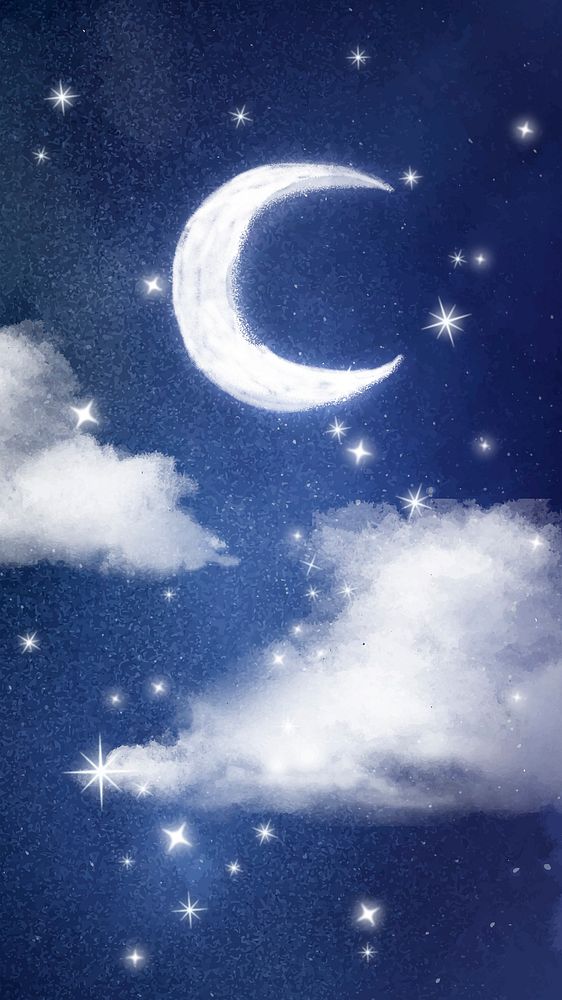 Night sky iPhone wallpaper, aesthetic moon & stars in dark blue background