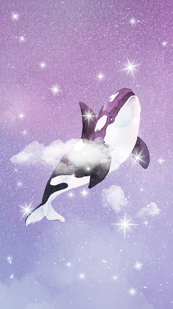 Aesthetic whale iPhone wallpaper, sparkling stars in pink background