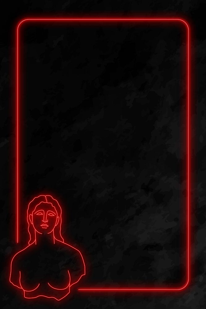 Aesthetic frame, glowing neon design of Greek statue in red
