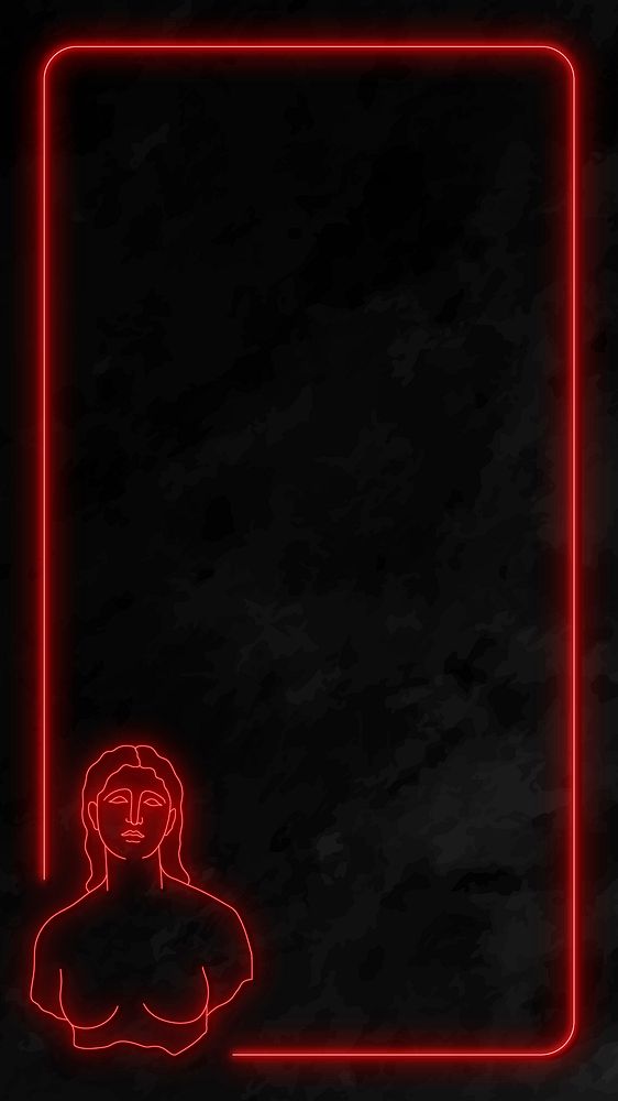 Aesthetic frame, glowing neon design of Greek statue in red