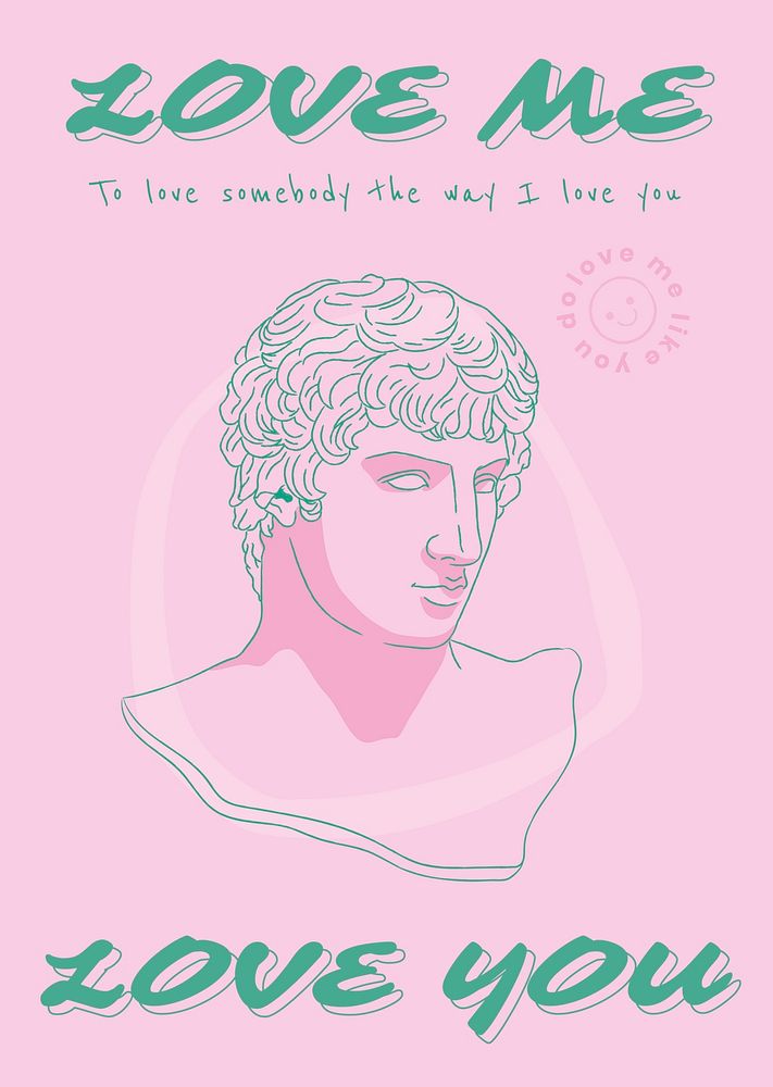 Aesthetic poster template, pastel pink design, line art Greek statue drawing psd