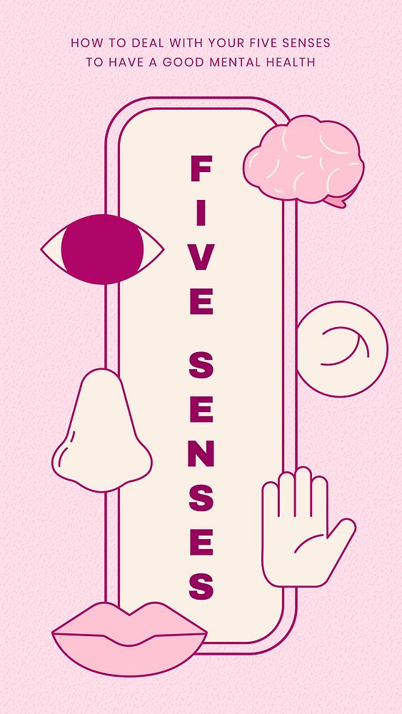 Five senses ad template, mental health social media story vector