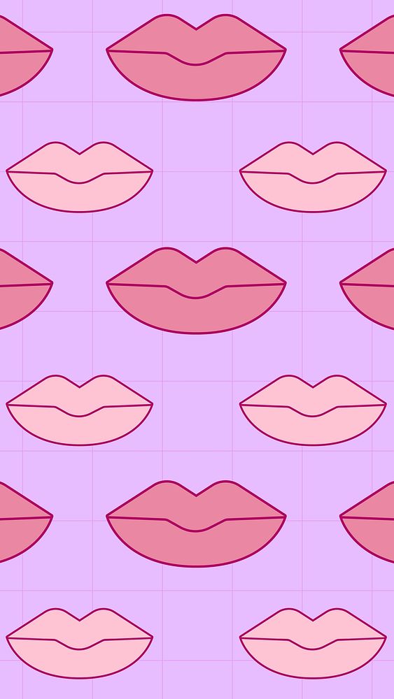 Purple iPhone wallpaper, pink lips pattern background