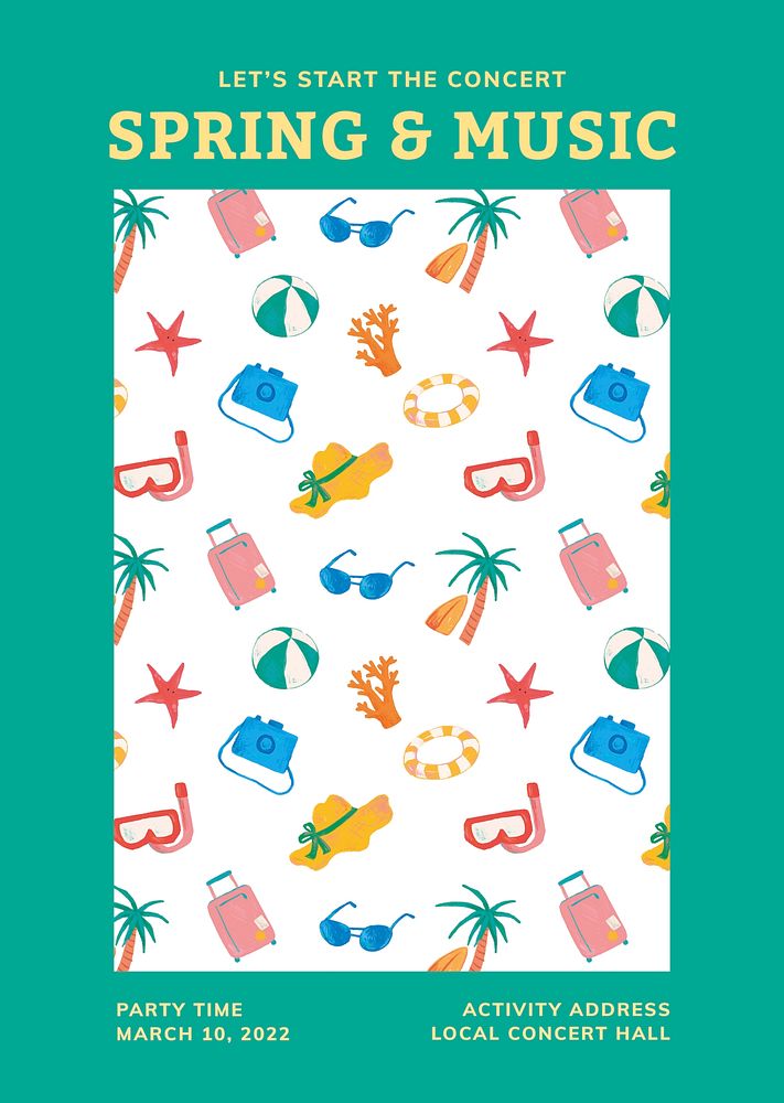 Spring break sale poster, summer pattern design psd