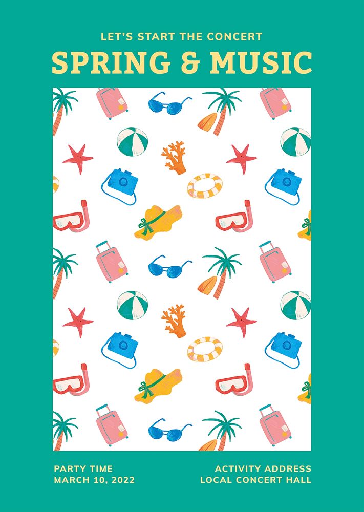 Spring break sale poster, summer pattern design vector