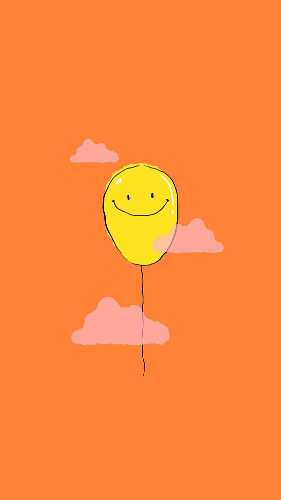 Cute orange iPhone wallpaper background, cute balloon illustration