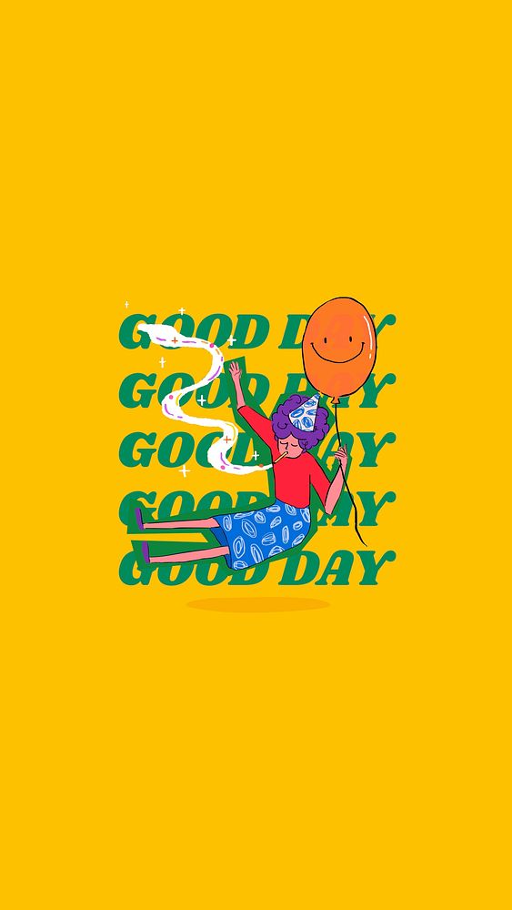 Yellow iPhone wallpaper background, cute illustration, good day text