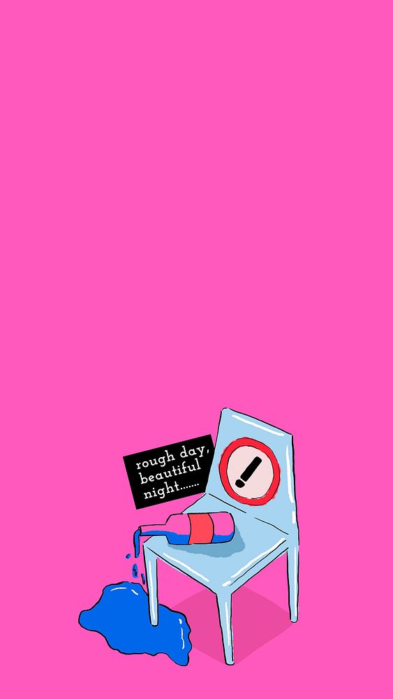 Pink iPhone wallpaper background, cute spilling drink illustration