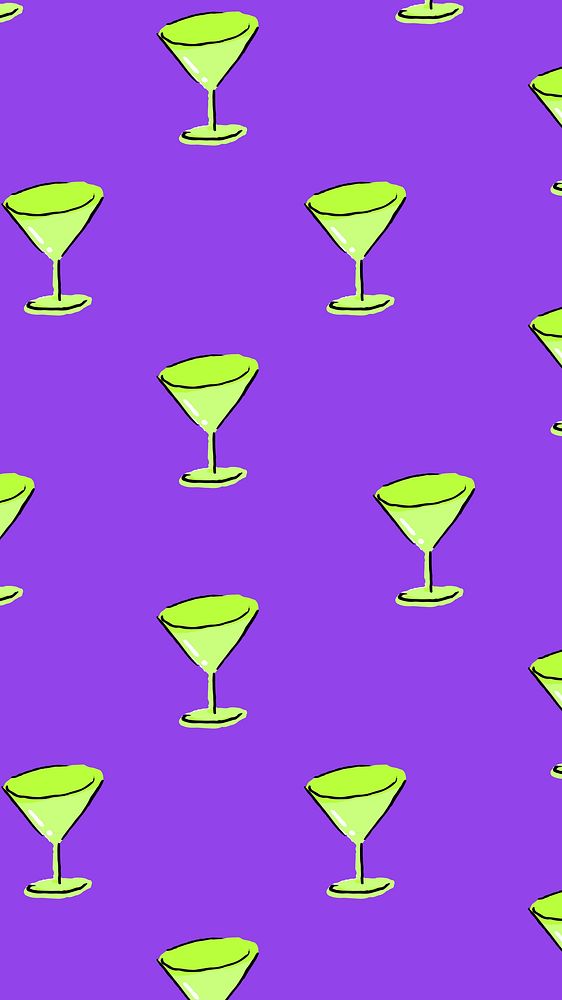 Purple mobile wallpaper background, martini glass pattern illustration