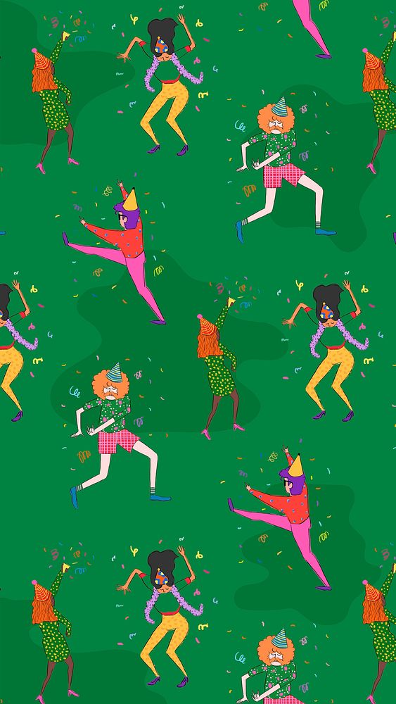Green party mobile wallpaper background, dancing pattern illustration