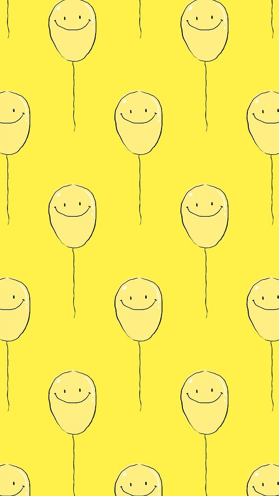 Yellow mobile wallpaper background, smiley balloons pattern illustration