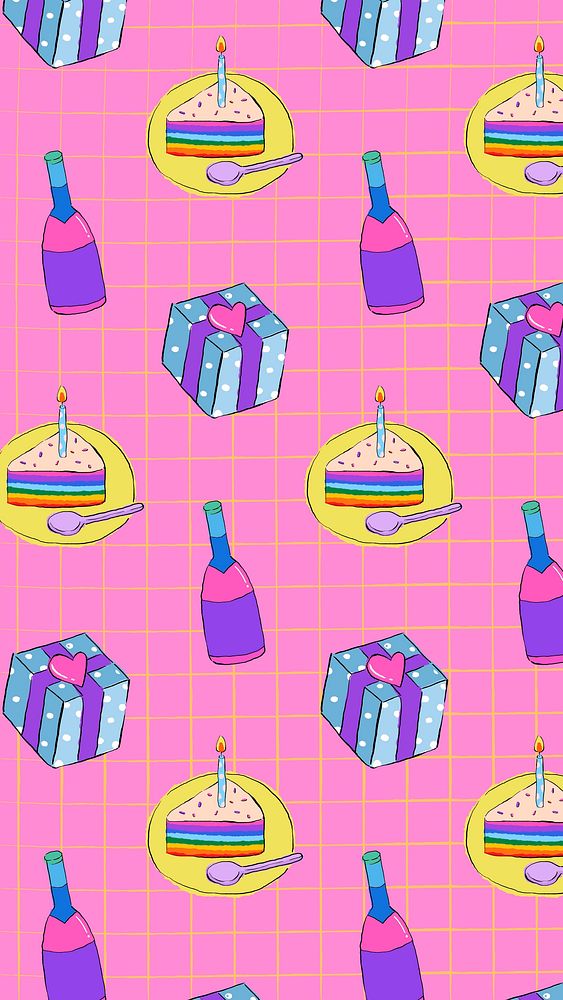 Pink mobile wallpaper background, party pattern illustration