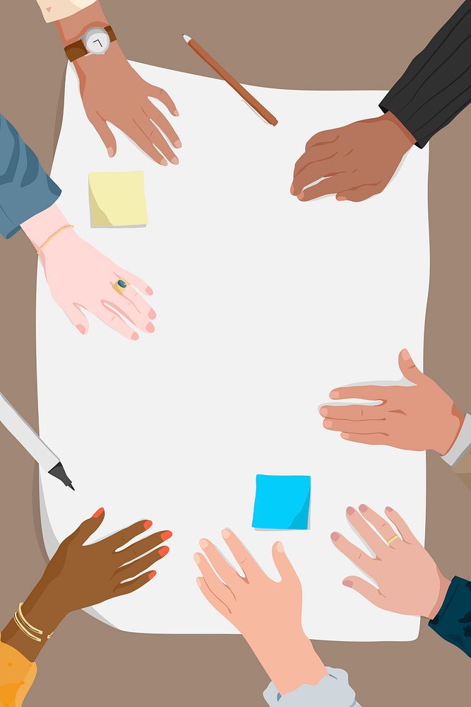 Business frame background, diverse hands in meeting