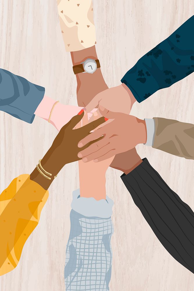United hands background, business people illustration