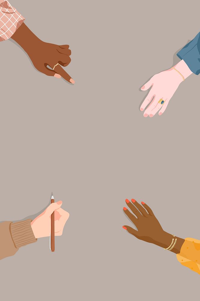 Diverse hands background, aesthetic border, business illustration