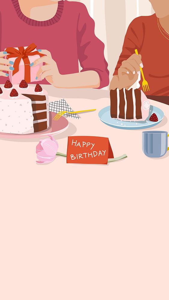 Birthday party phone wallpaper, food illustration design