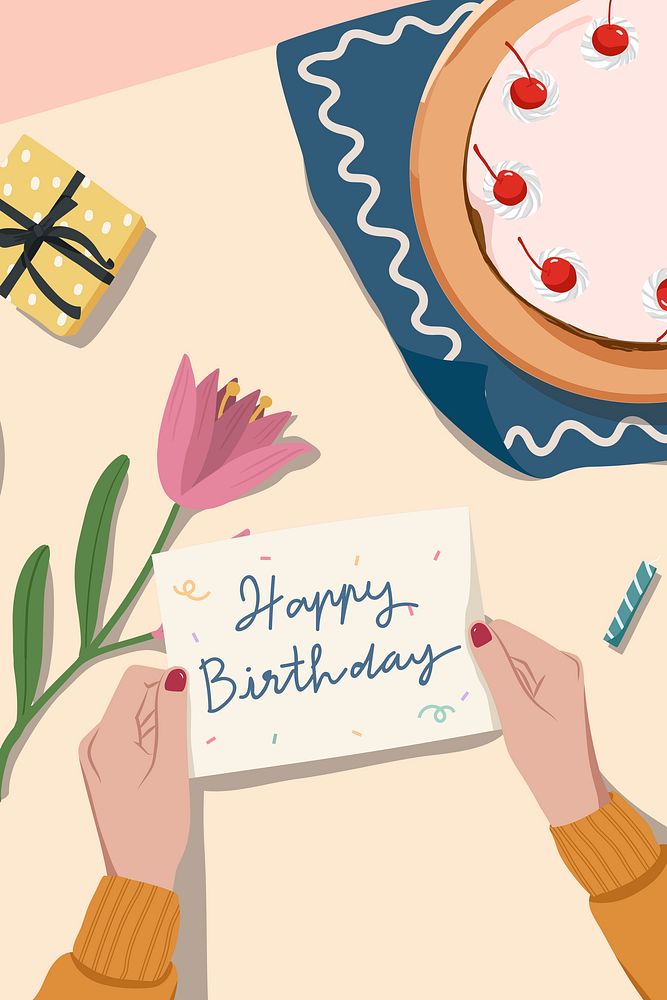 Birthday cake background, wishing card, celebration illustration design