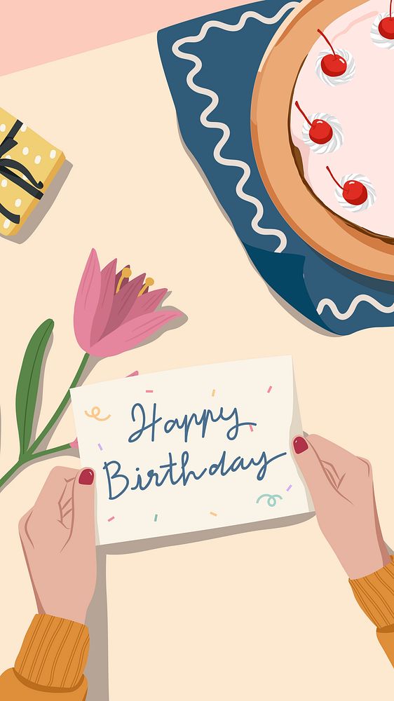 Birthday phone wallpaper, wishing card, celebration illustration design