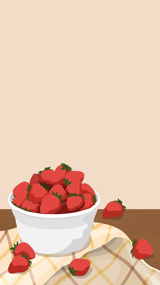 Strawberry mobile wallpaper, aesthetic fruit illustration design