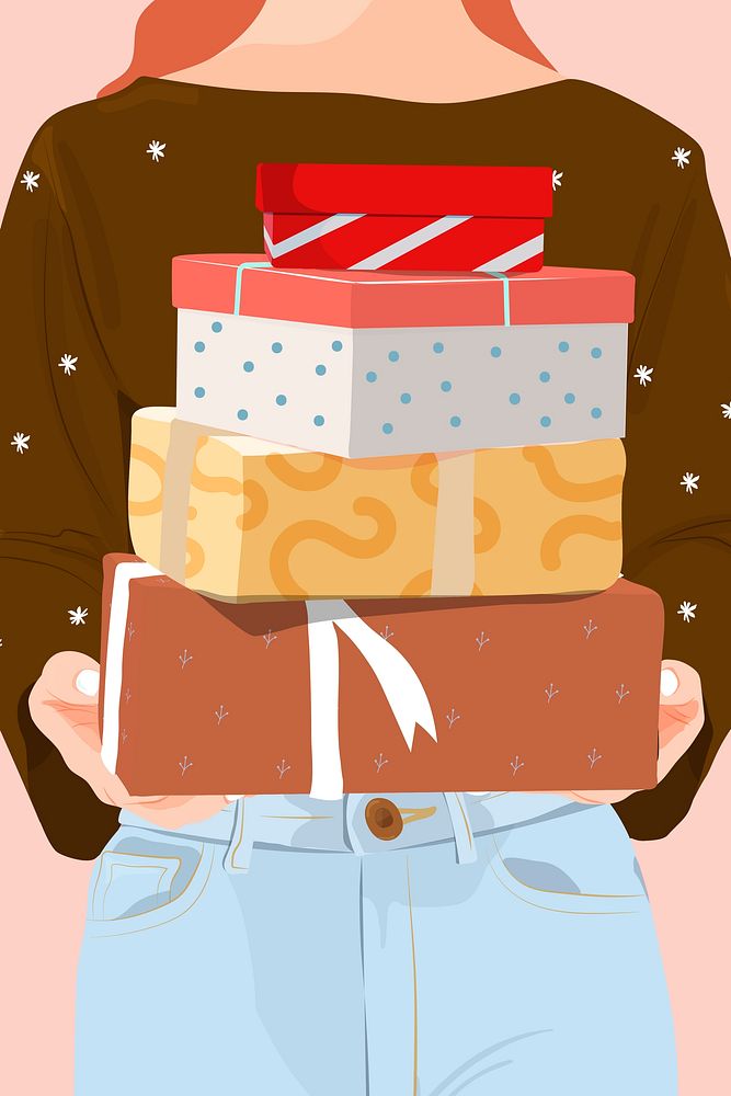Woman with presents, feminine celebration illustration design