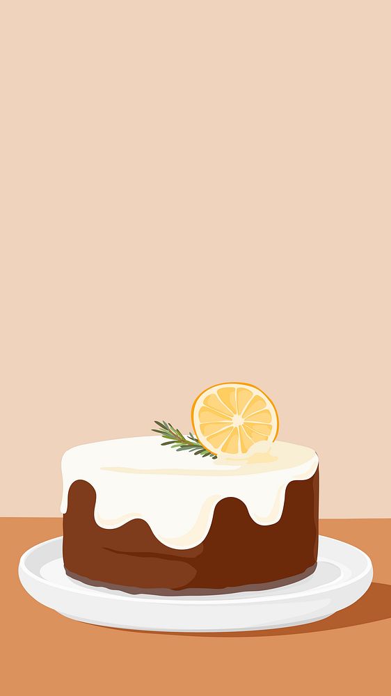 Lemon cake mobile wallpaper, food illustration design