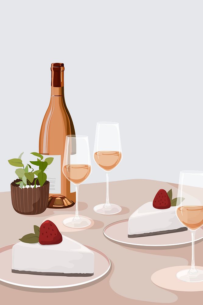 Party background, rose wine and cakes, celebration illustration design