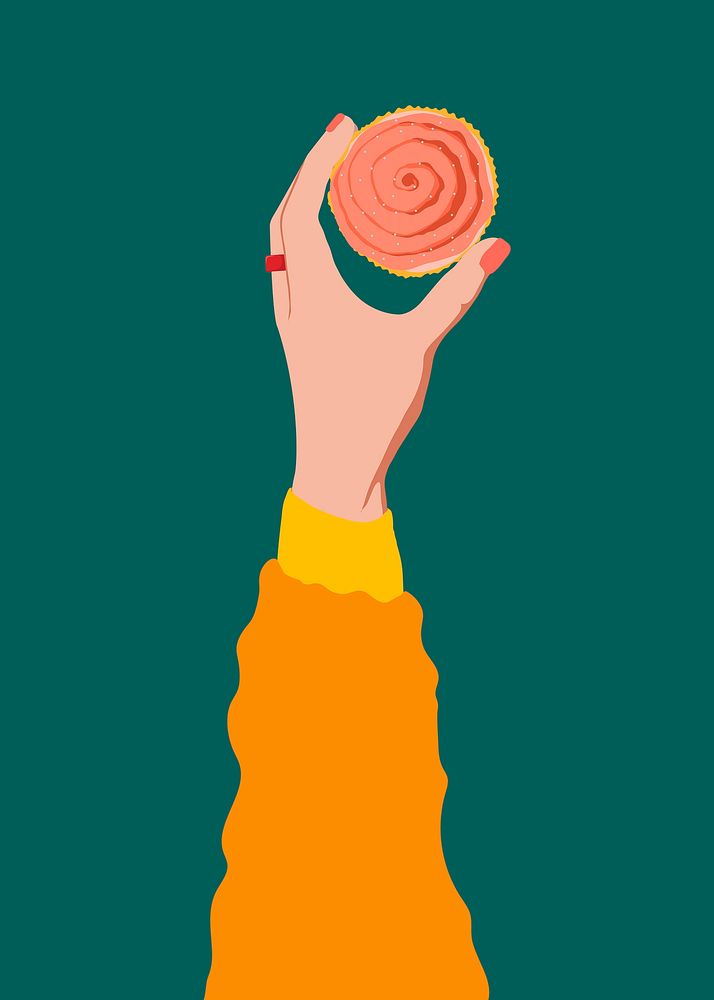 Woman holding cupcake, food illustration design