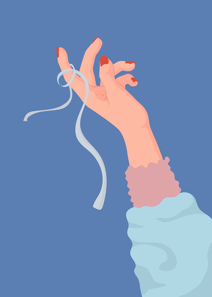 Blue ribbon in hand, people illustration design psd