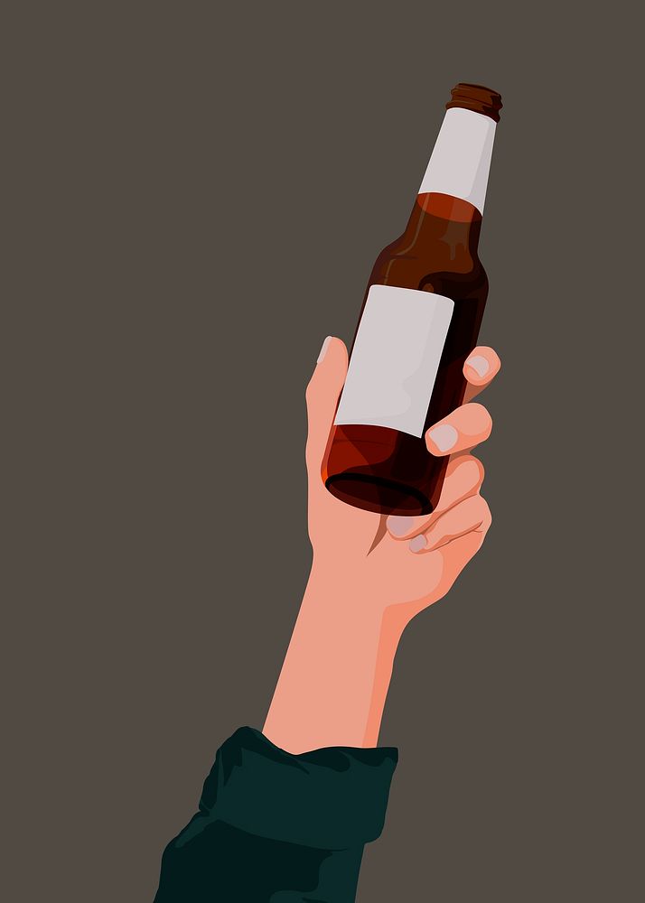 Hand holding beer bottle, drink illustration design