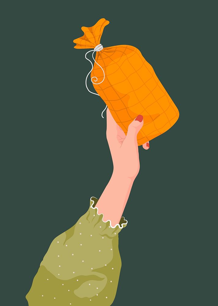 Orange present sticker, held by woman, festive illustration design psd