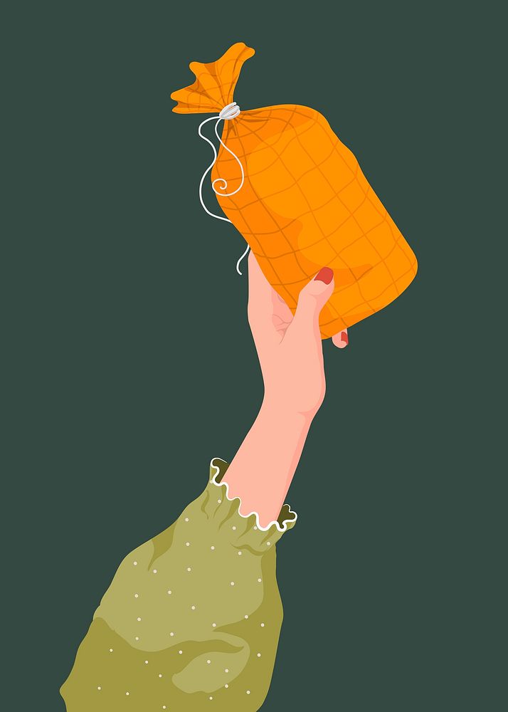 Woman holding orange present, festive illustration design