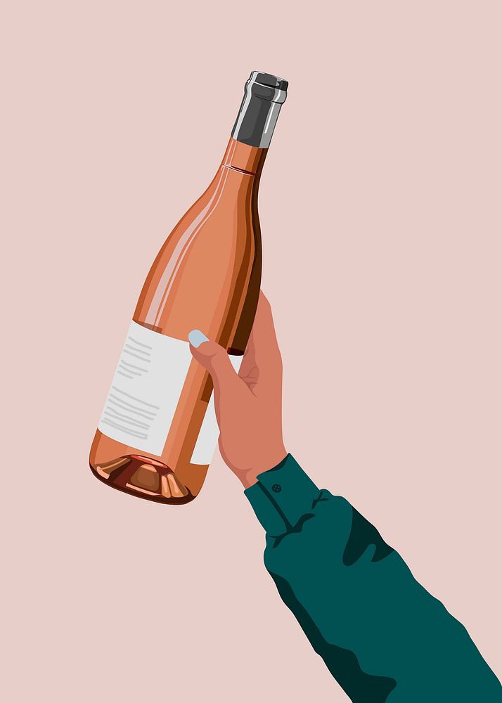 Woman holding wine bottle, drink illustration design vector