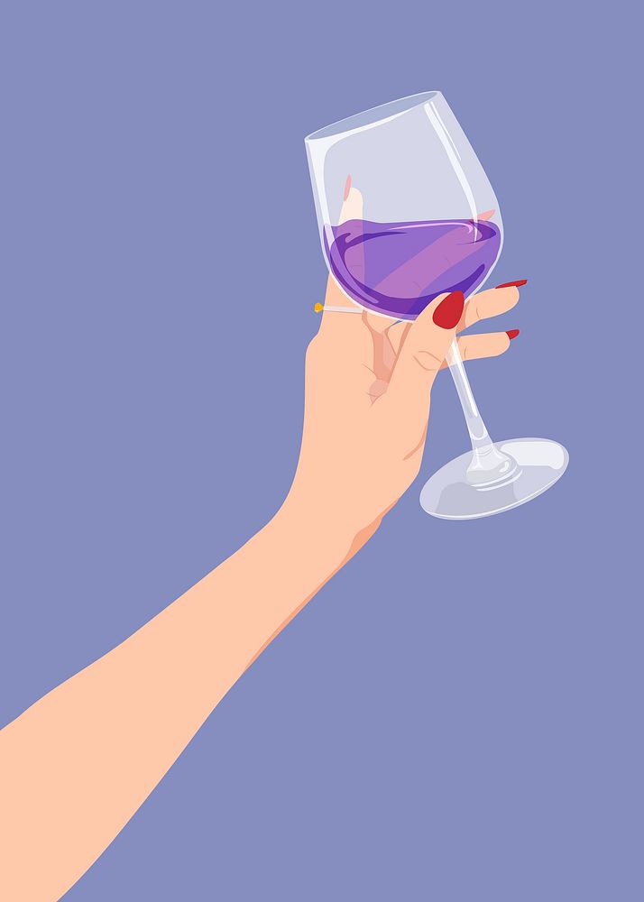 Woman with purple wine glass, drink illustration design