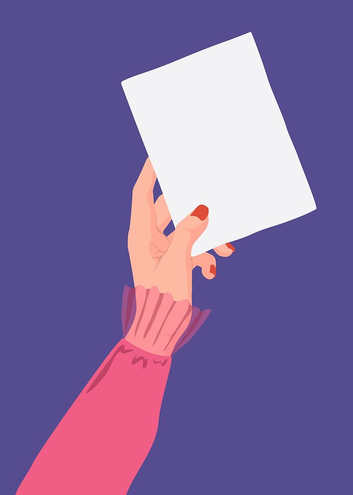 Woman showing blank white card, stationery illustration design