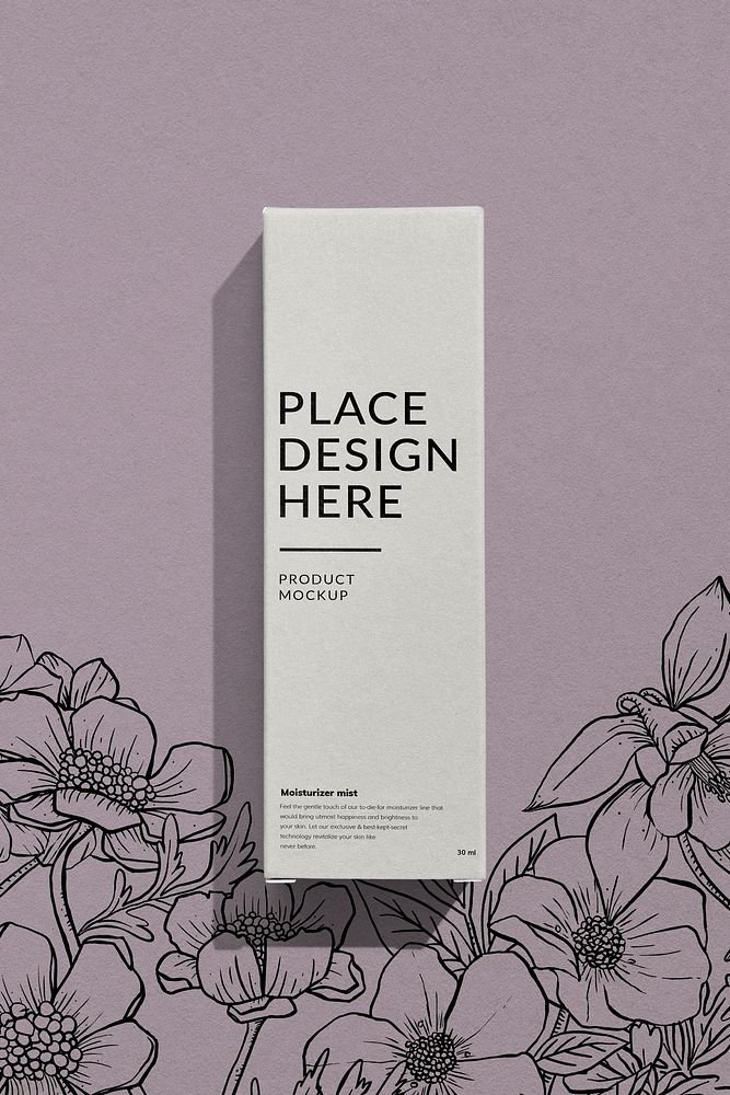 Beauty product box mockup, flower minimal design psd