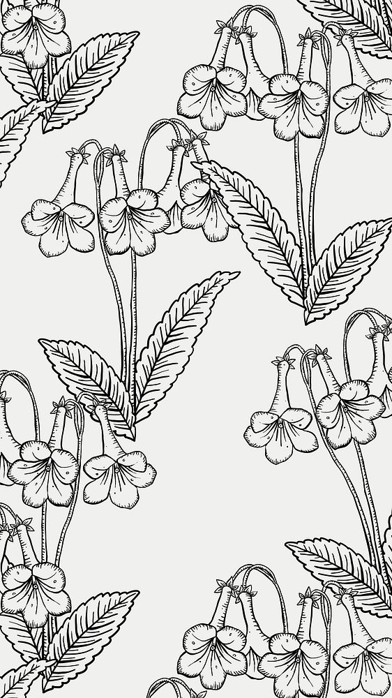 Aesthetic flower iPhone wallpaper, hand drawn line art design in black and white