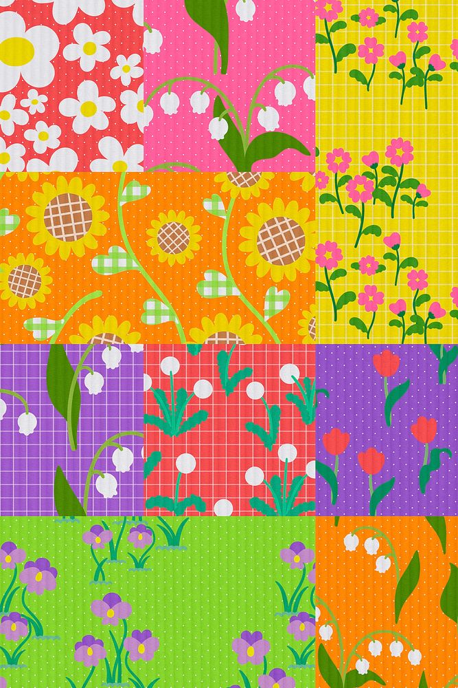 Floral patchwork background, colorful aesthetic design