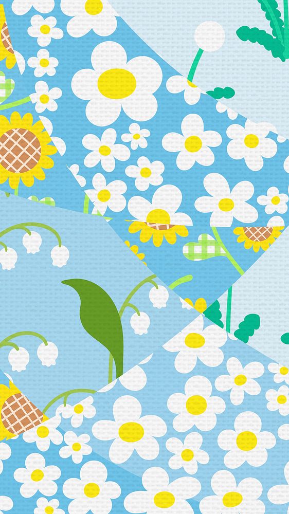 Floral patchwork pattern mobile wallpaper, cute colorful design