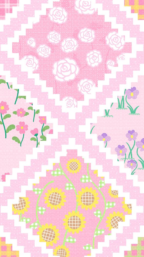 Floral patchwork pattern mobile wallpaper, cute colorful design