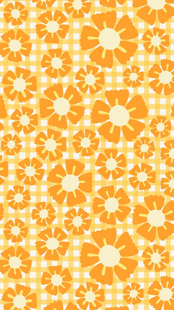 Orange gingham mobile wallpaper, pastel | Free Photo - rawpixel