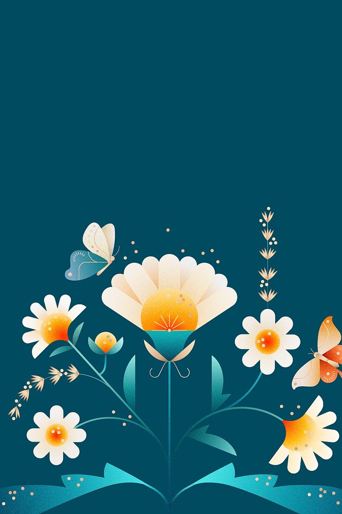 Teal floral background, aesthetic botanical border design vector