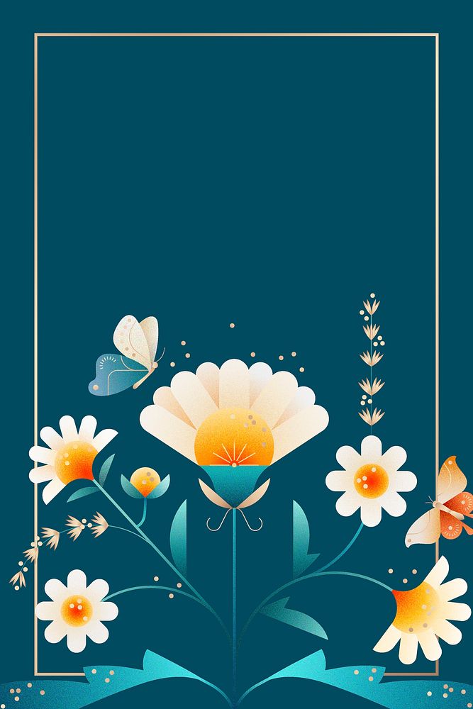 Teal floral frame background, aesthetic botanical design vector