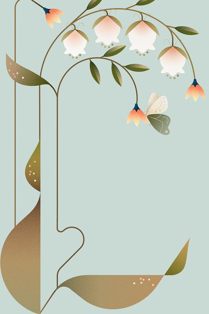 Blue background, aesthetic floral border design vector
